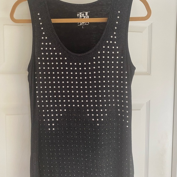 Tops - Studded Sleeveless Knit Tank Top - Black